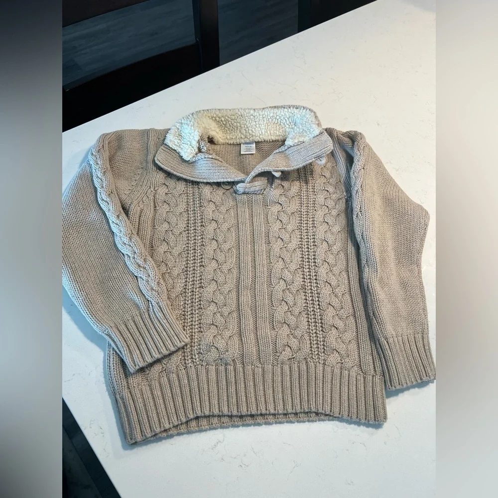Girls Gymboree beige cable knit collared sweater size 7/8